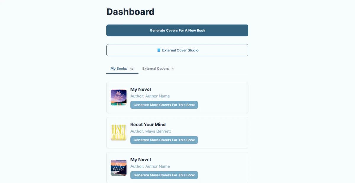 Author dashboard used to organize books and matching covers in a series