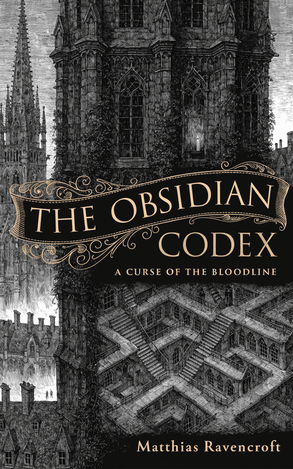 Dark Academia — Engraved Scholarly Cityscape book cover template preview