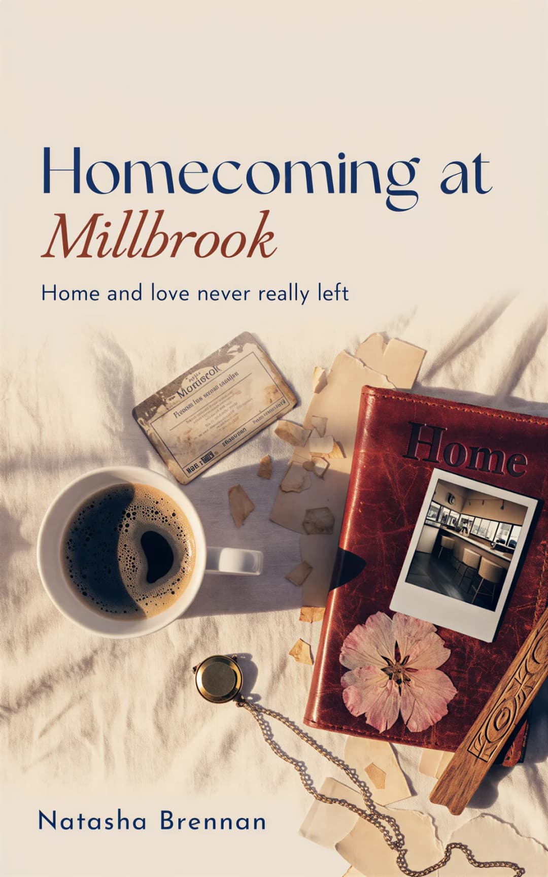 AI book cover generator Romance: cover design for "Homecoming at Millbrook".