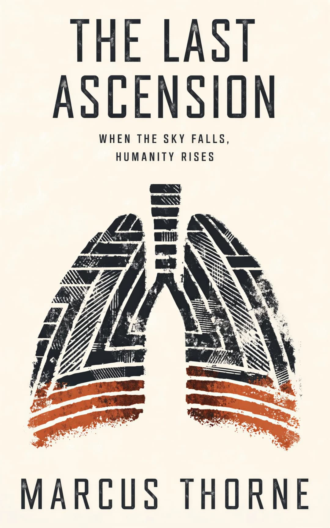 AI book cover generator science fiction dystopian symbol: architectural lungs filled with cityscape and earth tones for "The Last Ascension"