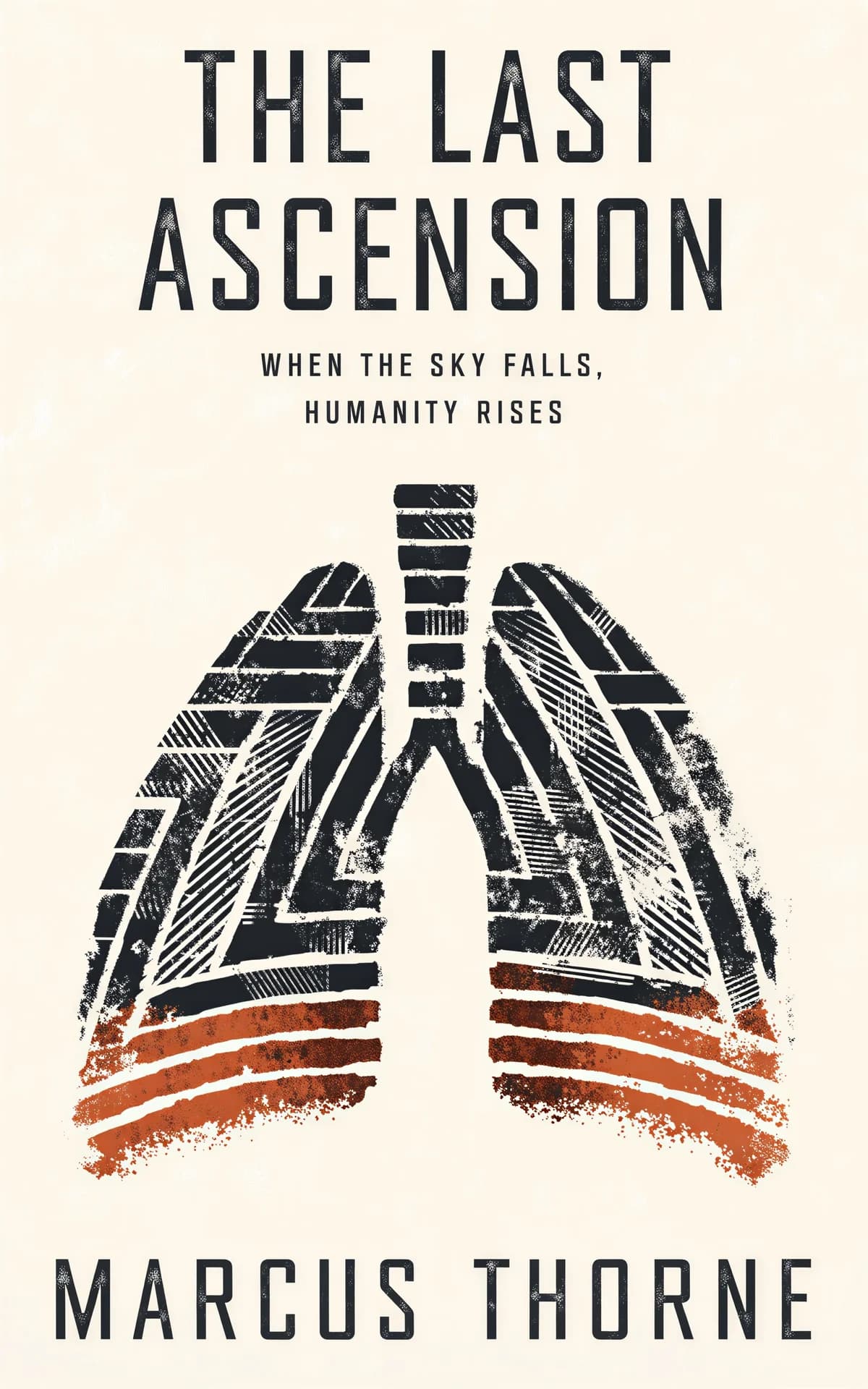 AI book cover generator science fiction dystopian symbol: architectural lungs filled with cityscape and earth tones for "The Last Ascension"