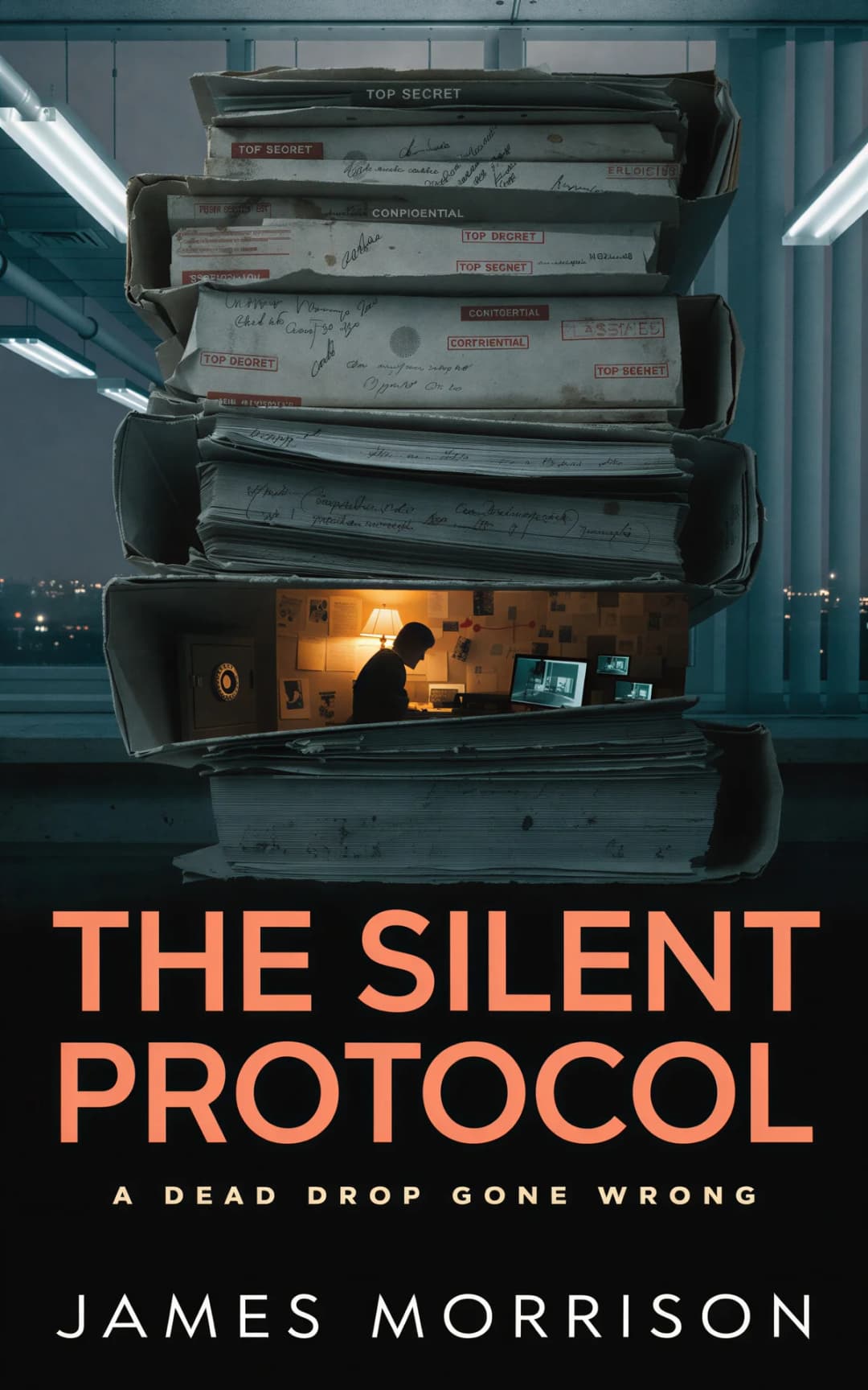 AI book cover generator Thriller: cover design for "The Silent Protocol".