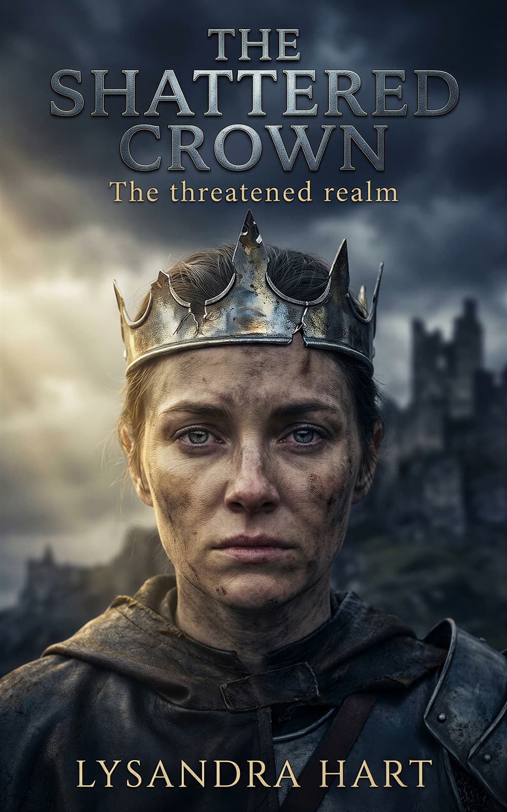 Fantasy cover from our AI book cover generator: woman with a crown in "The Shattered Crown".