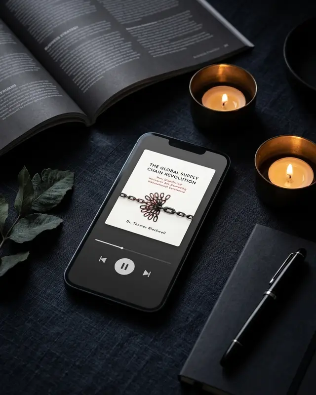 Book launch mockup showing an audiobook cover on a phone