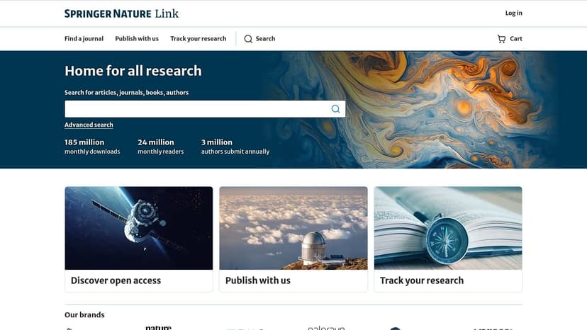 A screenshot of the SpringerLink homepage, featuring a search bar and academic publications, illustrating where to find research-based books on color psychology.
