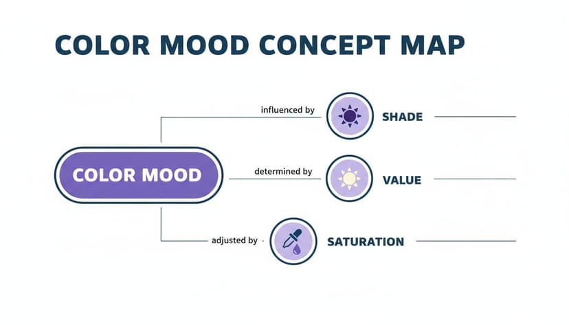 A color mood concept map illustrating how shade, value, and saturation influence color mood.
