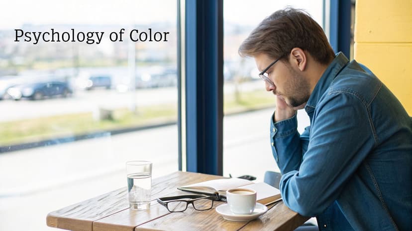 Man reading a book in a cafe, with a glass of water and coffee nearby.
