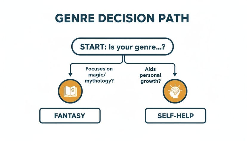 A flowchart titled 'Genre Decision Path' helps categorize genres based on magic/mythology or personal growth.