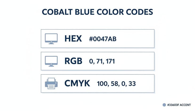 Cobalt blue color codes for digital and print media, including HEX, RGB, and CMYK values.