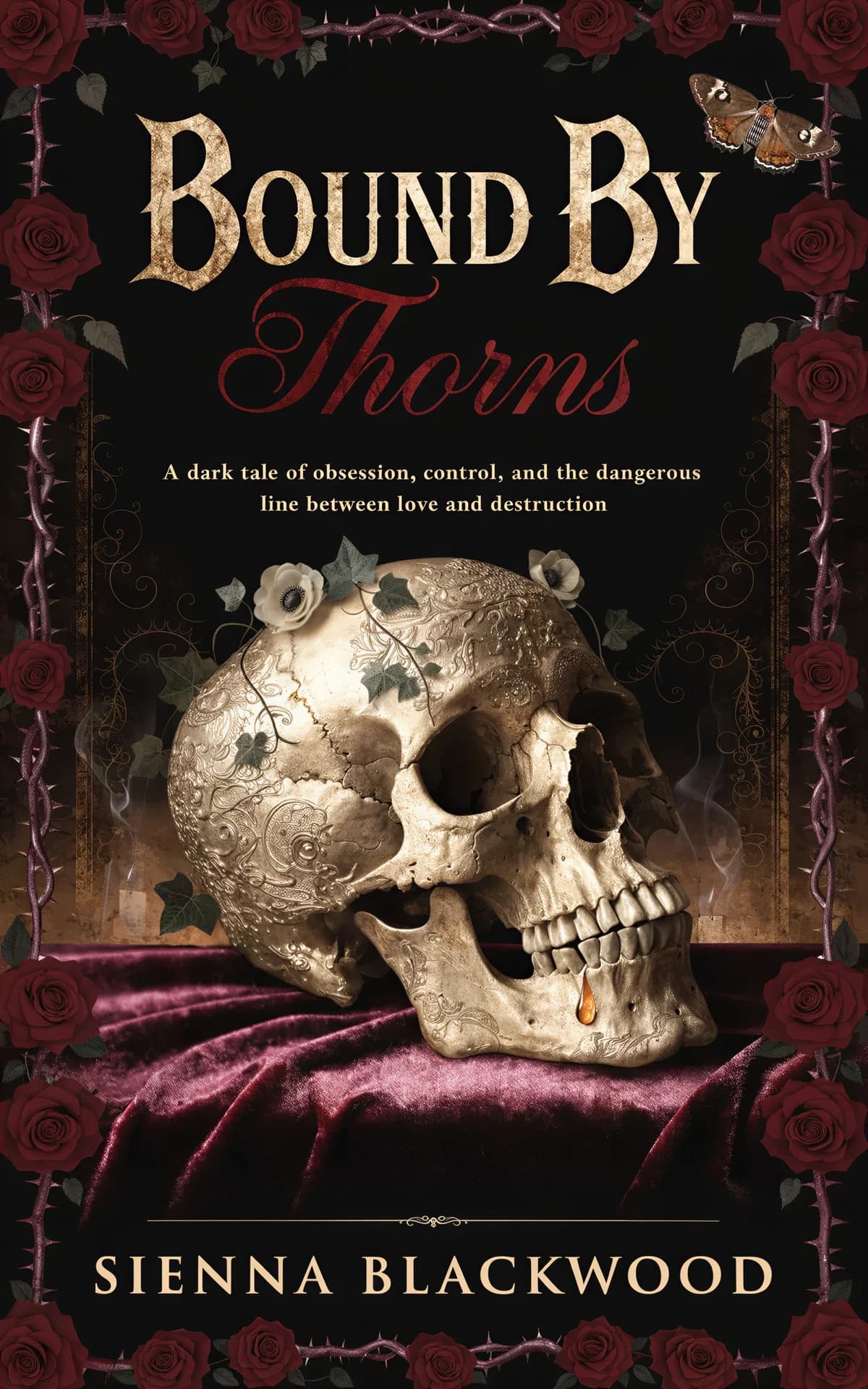 AI book cover generator Romance: cover design for "Bound by Thorns".