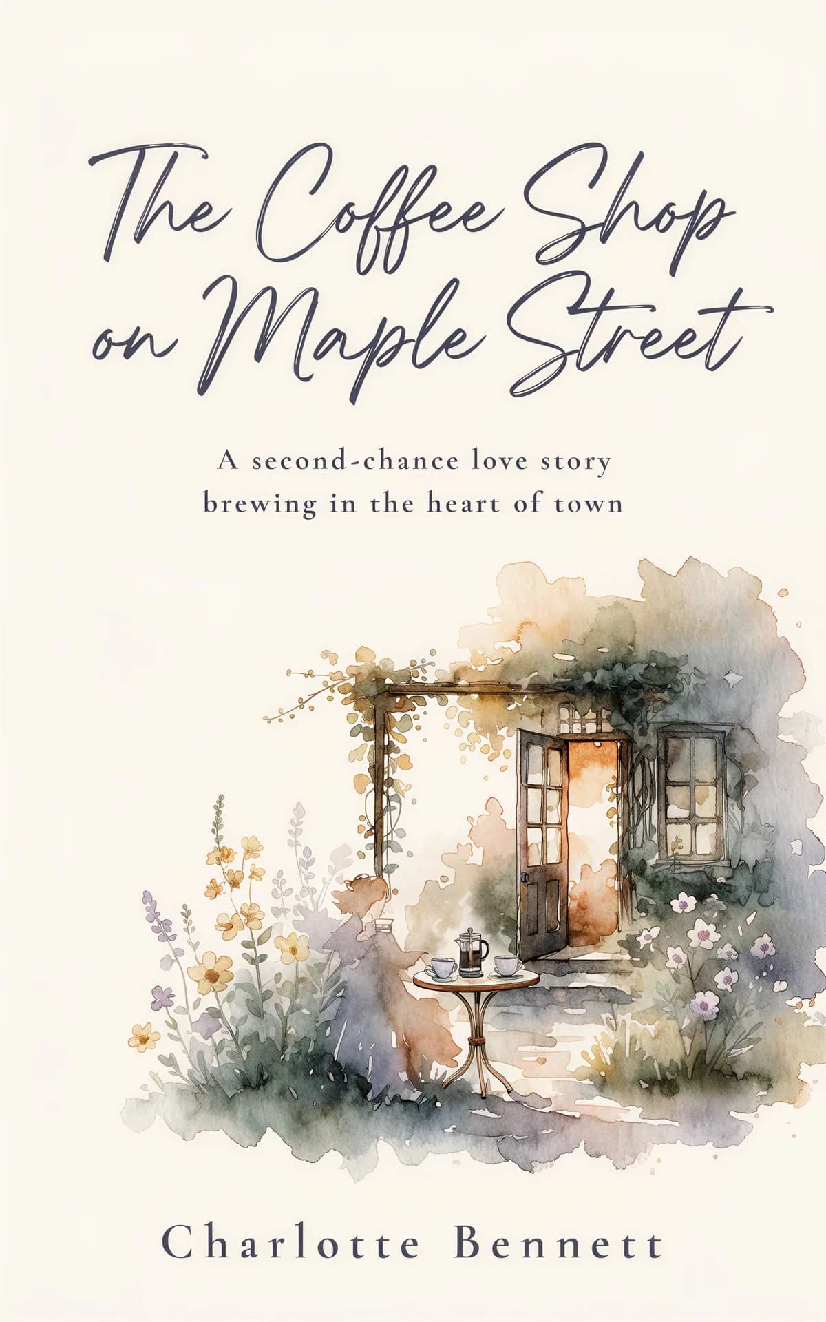AI book cover generator Romance: cover design for "The Coffee Shop on Maple Street".