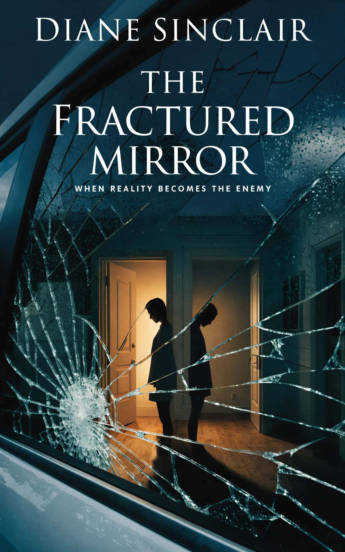 AI book cover generator Thriller: cover design for "The Fractured Mirror".