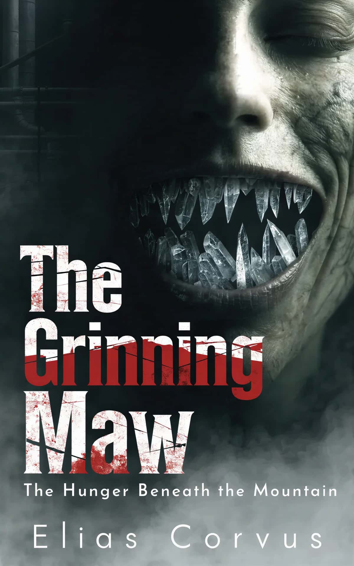 AI book cover generator Horror: cover design for "The Grinning Maw".