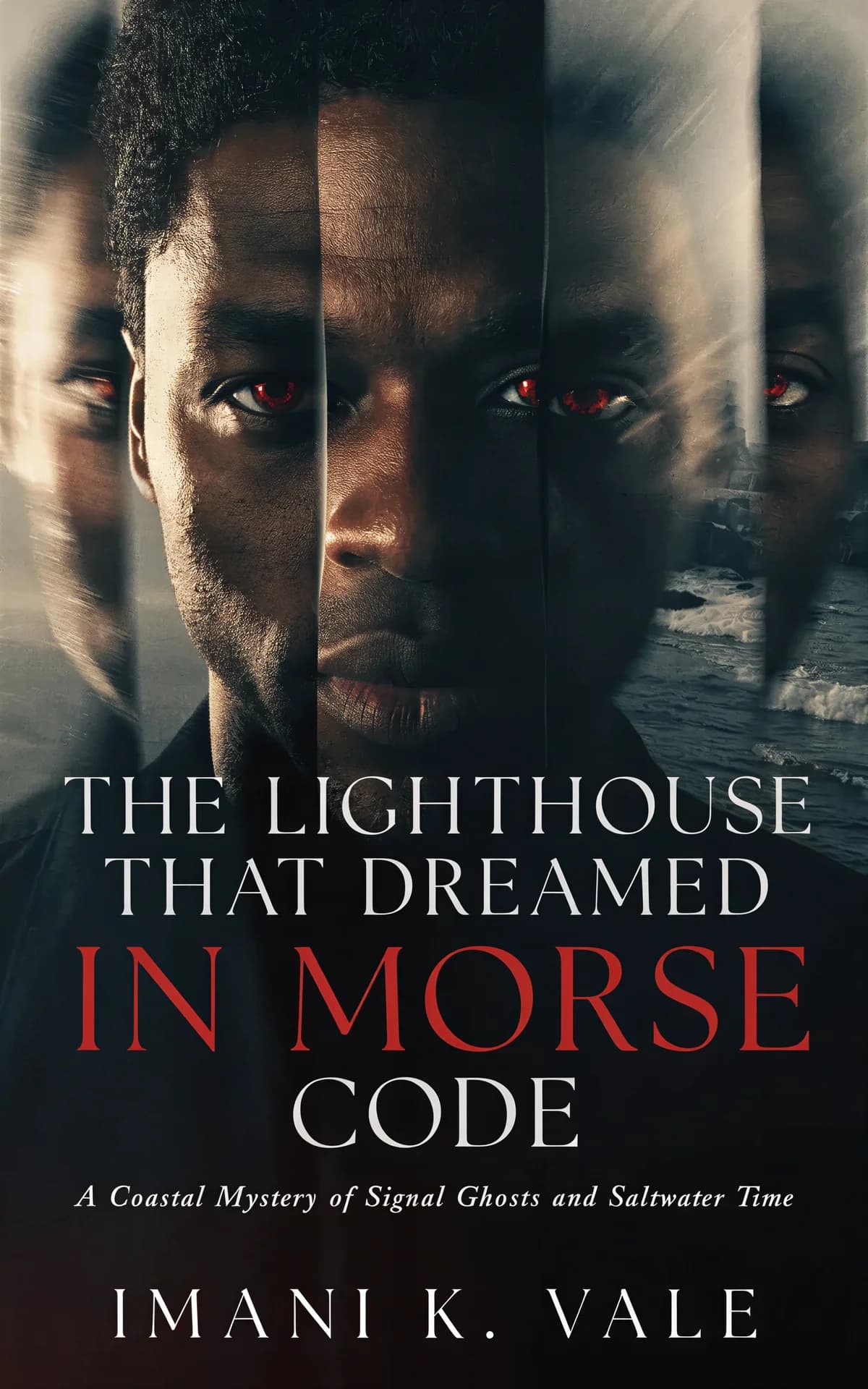 AI book cover generator Thriller: cover design for "The Lighthouse That Dreamed in Morse Code".