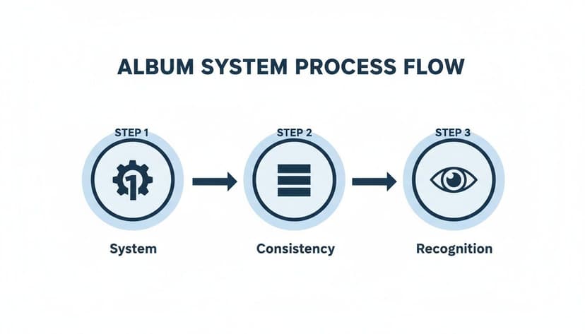 A three-step process flow for an album system: System, Consistency, and Recognition.