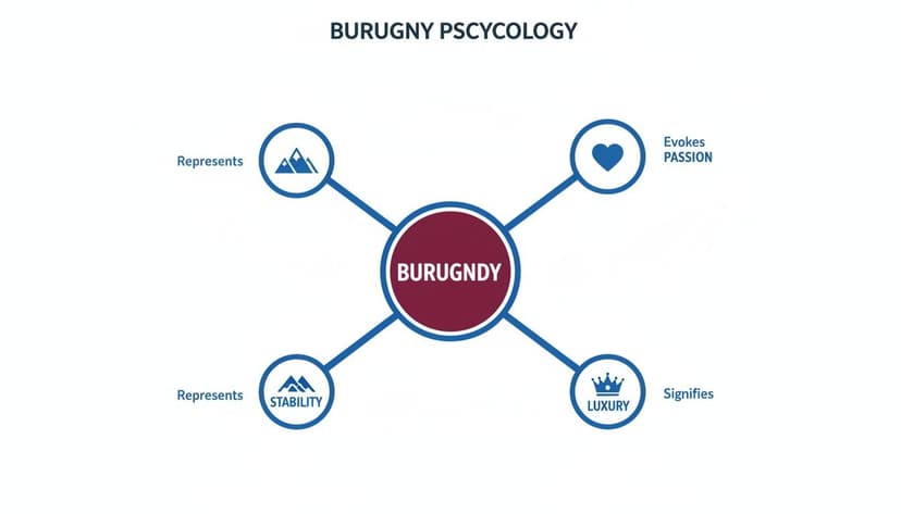 A mind map illustrating burgundy color psychology, representing stability, passion, and luxury.