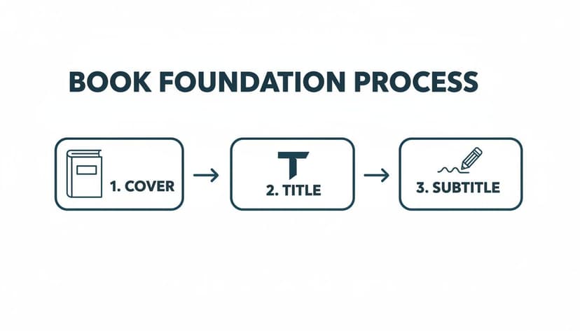 A diagram illustrating the book foundation process with three steps: Cover, Title, and Subtitle.