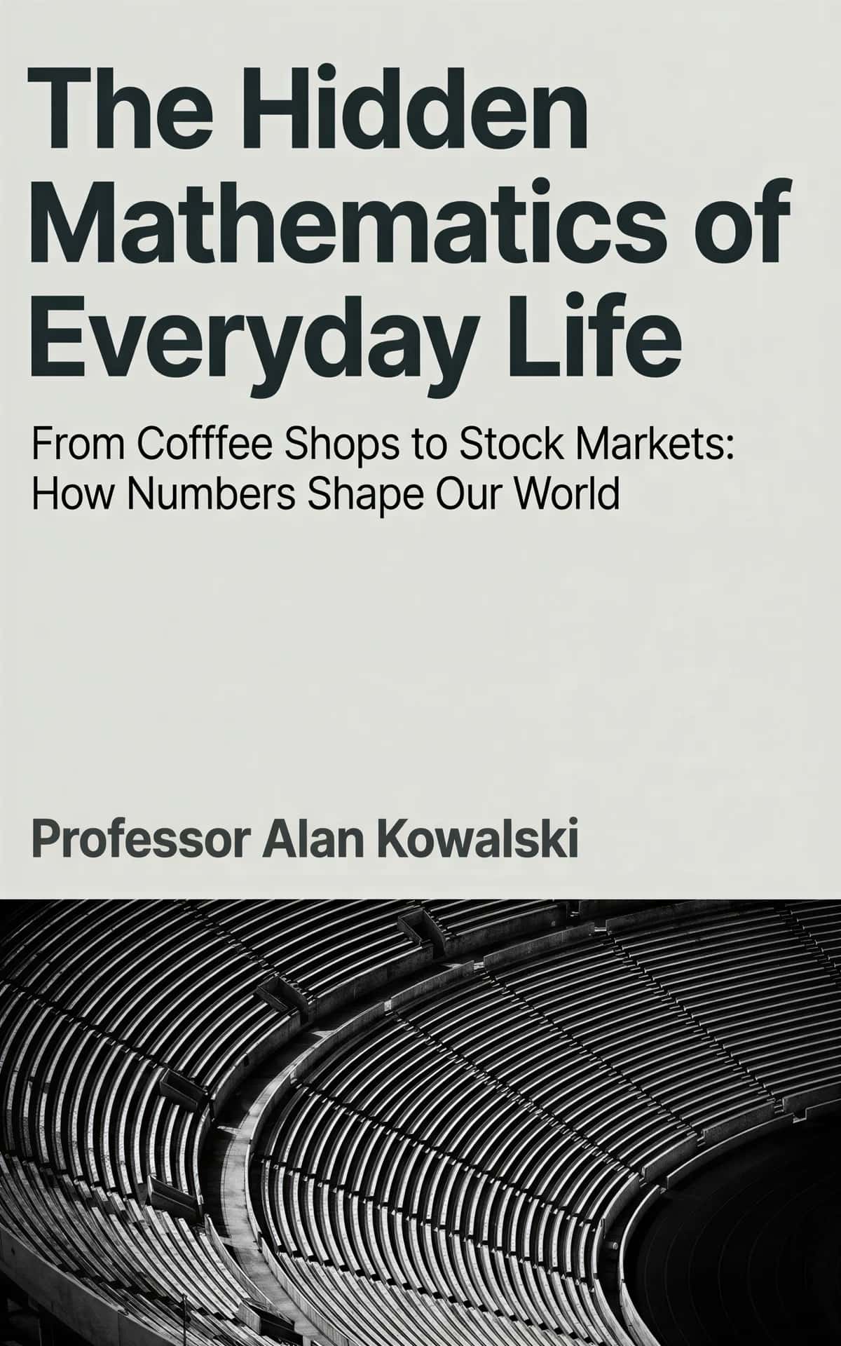 AI book cover generator non-fiction split-field photo: minimalist typography with architectural ribbed structure detail for 'The Hidden Mathematics of Everyday Life'.