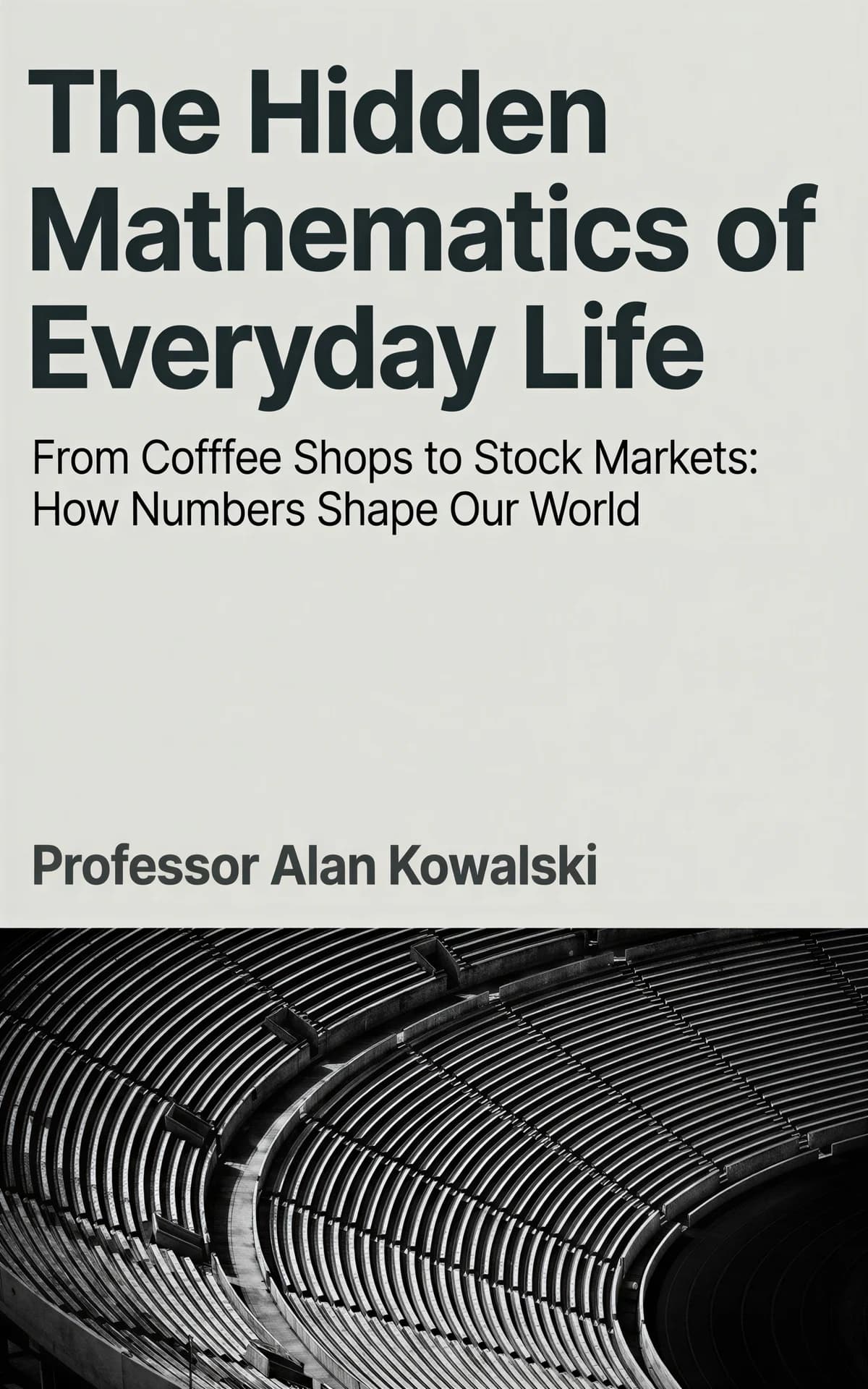 AI book cover generator non-fiction split-field photo: minimalist typography with architectural ribbed structure detail for 'The Hidden Mathematics of Everyday Life'.